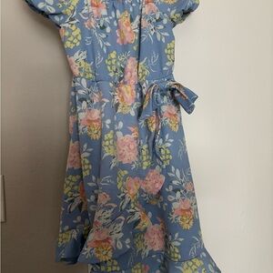 Emma &Elsa 12 years Girls Blue Floral Smocked Dress with Puff Sleeves #7